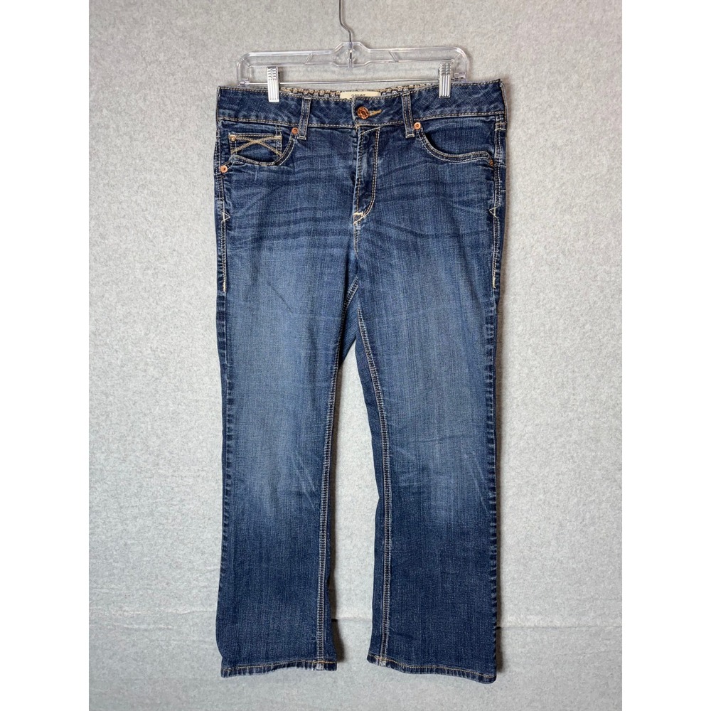 Ariat REAL Denim Jeans Womens 32L Boot Cut Dark‎ Wash Embellished Pockets